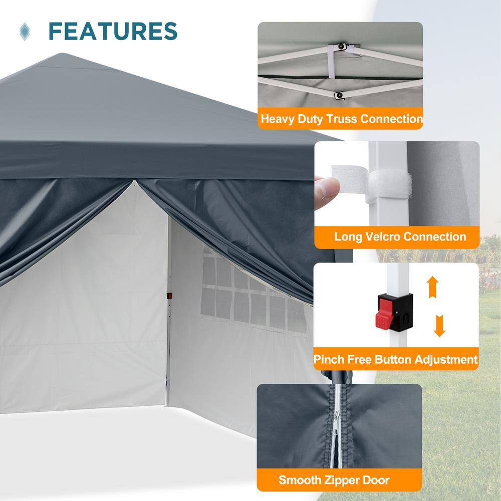 EAGLE PEAK 10 ft. W x 10 ft. D Pop-Up Canopy Tent with 4 Detachable Sidewall E100SW4V2-GRY-AZ