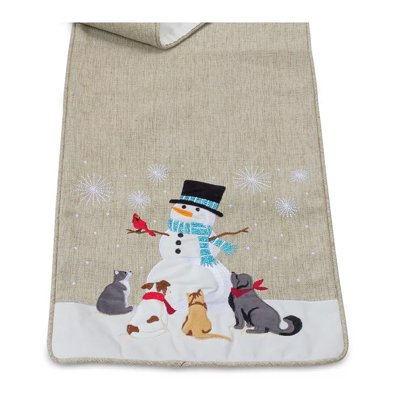 Embroidered Snowman Holiday Table Runner 70l