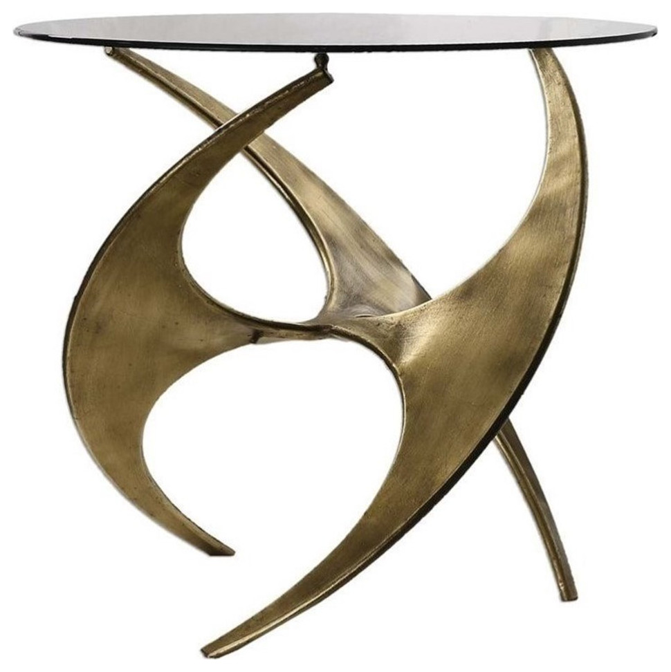 Bowery Hill Contemporary Glass Accent Table in Antique Gold   Contemporary   Side Tables And End Tables   by Homesquare  Houzz