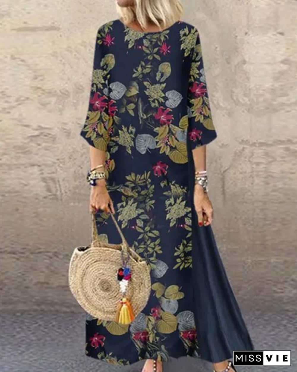 Retro Floral High Split Maxi Dress