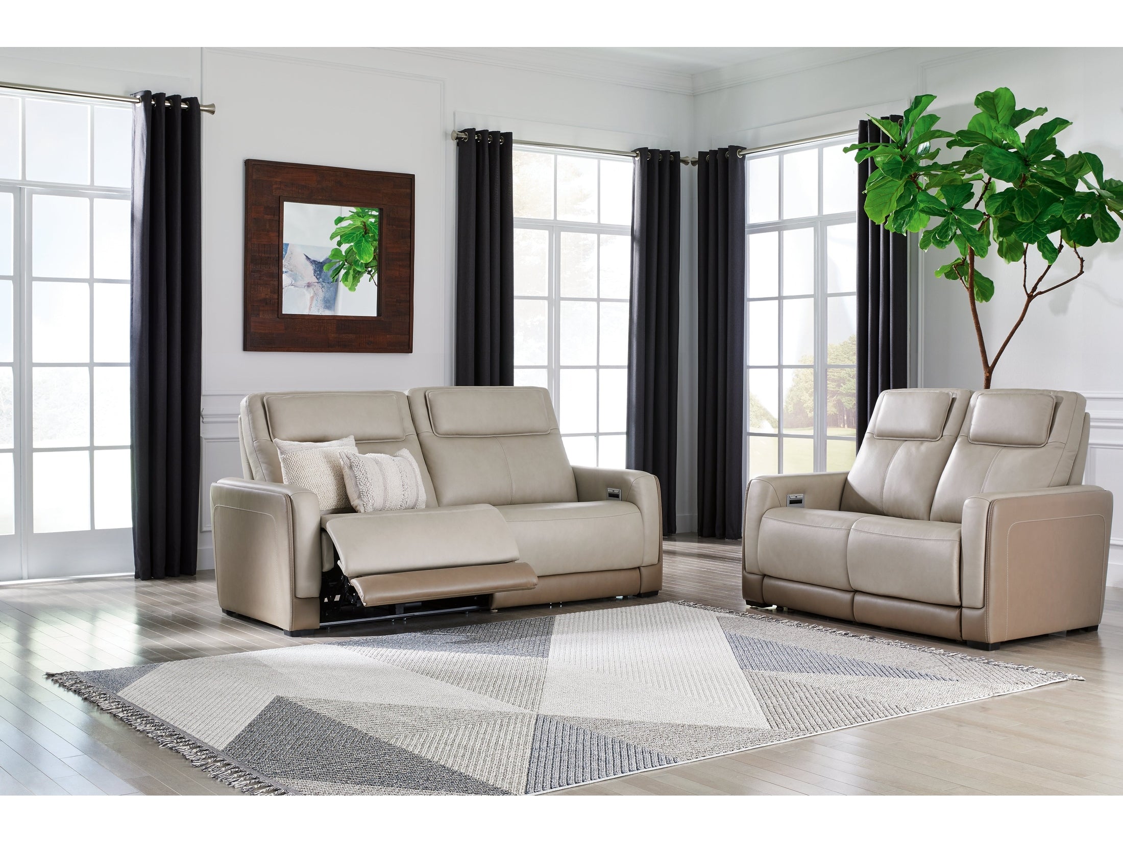 (Online Special Price) Battleville Almond Power Reclining Sofa and Loveseat