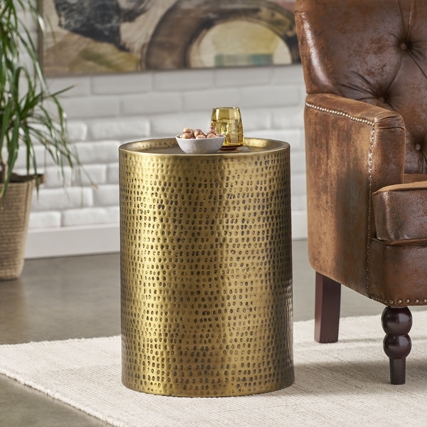 Postema Modern Handcrafted Hammered Aluminum Drum Side Table by Christopher Knight Home - 35.50