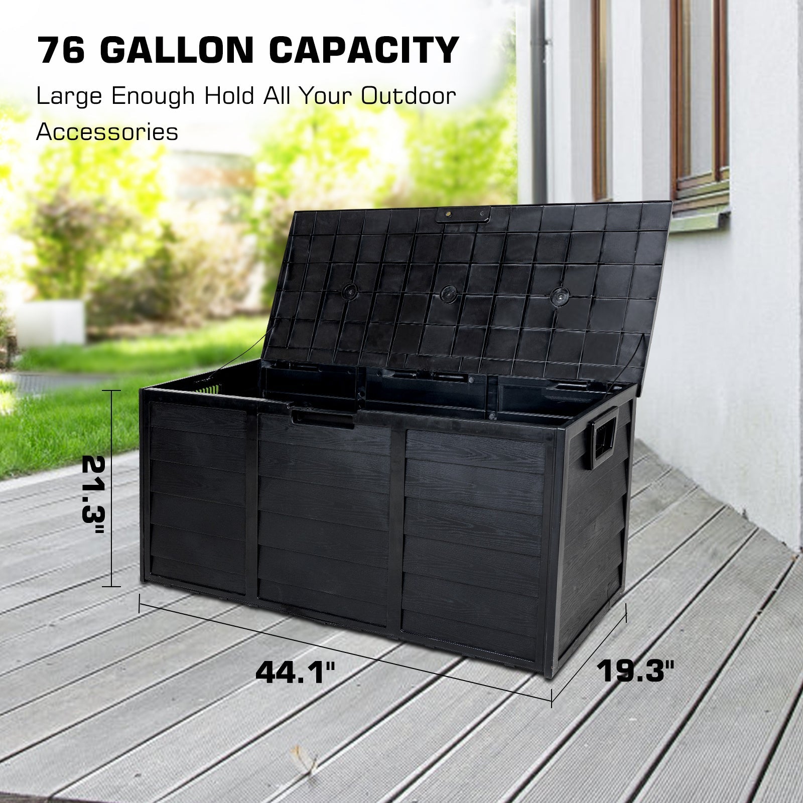 ELECWISH 76 Gallon Resin Deck Box -Organization and Storage for Patio Furniture, Outdoor Cushions, Garden Tools and Pool Toys, Black