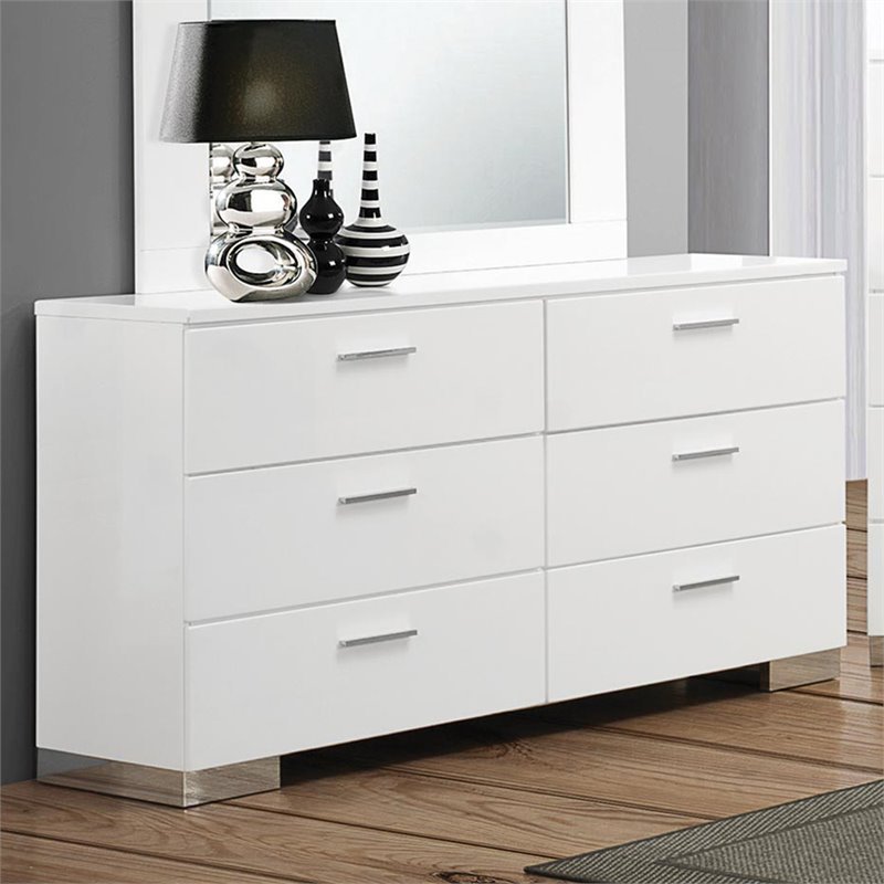 Felicity 6-drawer Dresser Glossy White