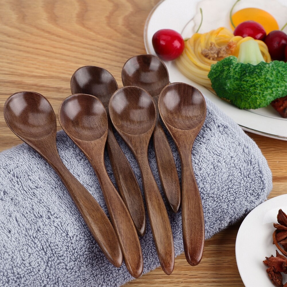 Wooden Spoons 6 Pcs Natural Grain Soup Spoon Salt Sugar Dining Spoons 5.4\