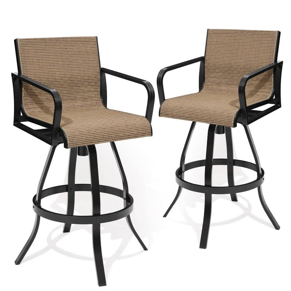 Pellebant Swivel Aluminum Outdoor Bar Stool in Brown (2-Pack) PB-ST008BRN-2