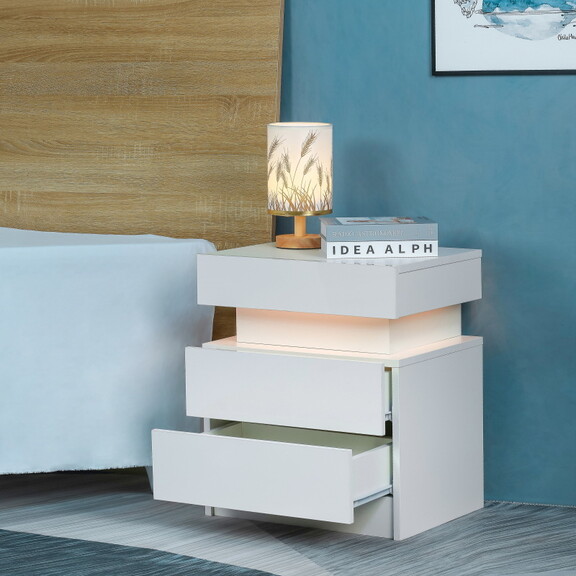 Bedside table with LED Light 2 set in one carton W...