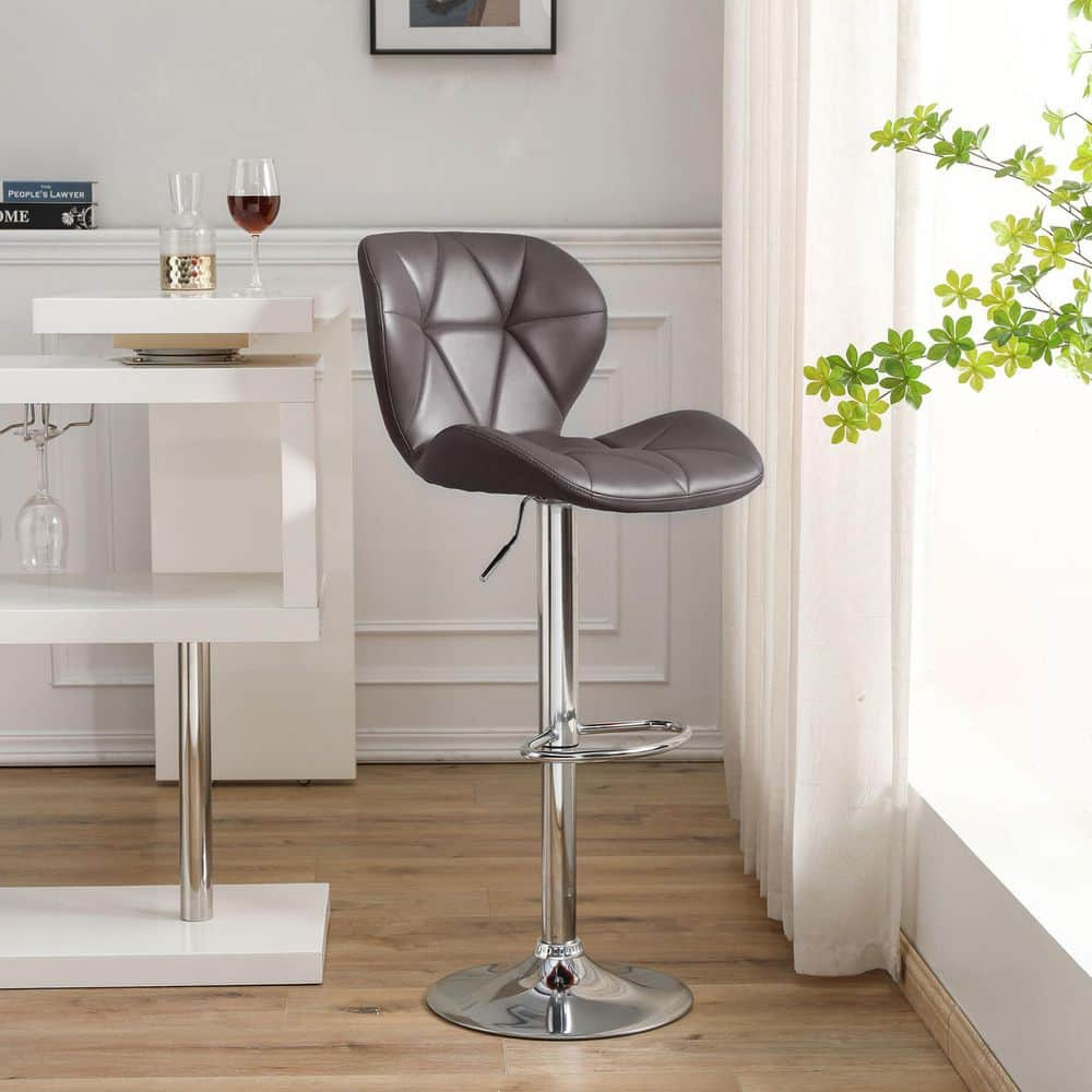 ANBAZAR 43.3in H, Brown Low Back Metal Frame 31.89 in Stool, Bar Stool with Pu Leather Seat and Footrest, Chromed Base Set of 2 WJZ-136C