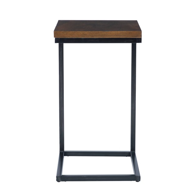 Hamri Traditional C Style Accent Table Walnut Wood And Hand Distressed Black Metal Frame Powell