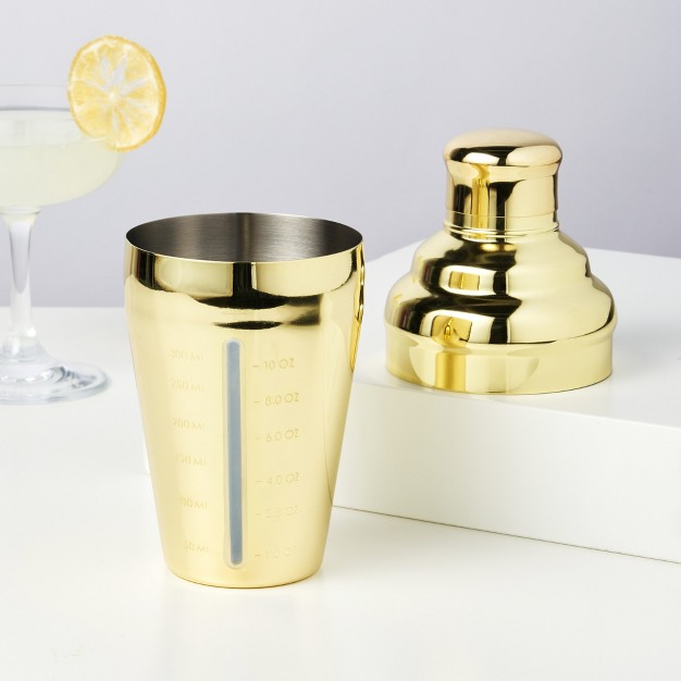 Viski Gold Measured Cocktail Shaker 14 Oz Measured Gold Plated Stainless Steel Shaker With Strainer