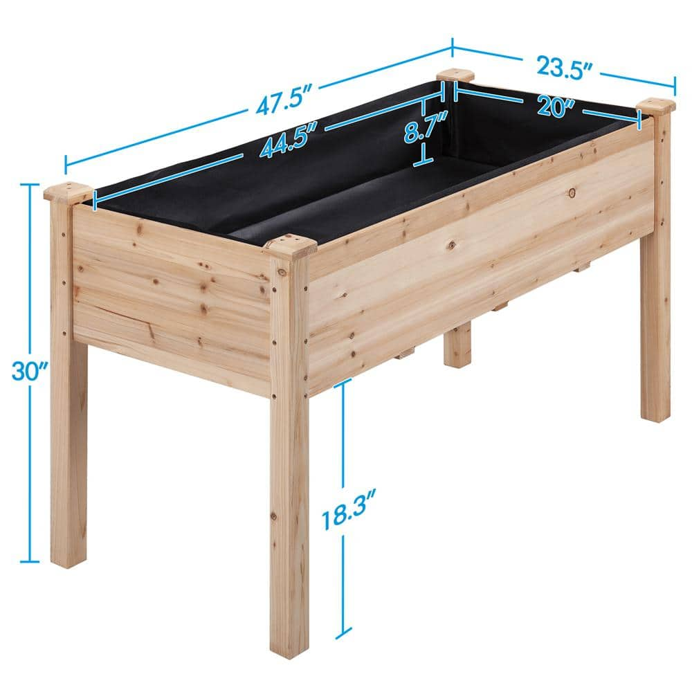 Yaheetech 48 in. L x 24 in. W x 30 in. H Natural Wood Elevated Rectangle Garden for Backyard， Patio DYxo890001