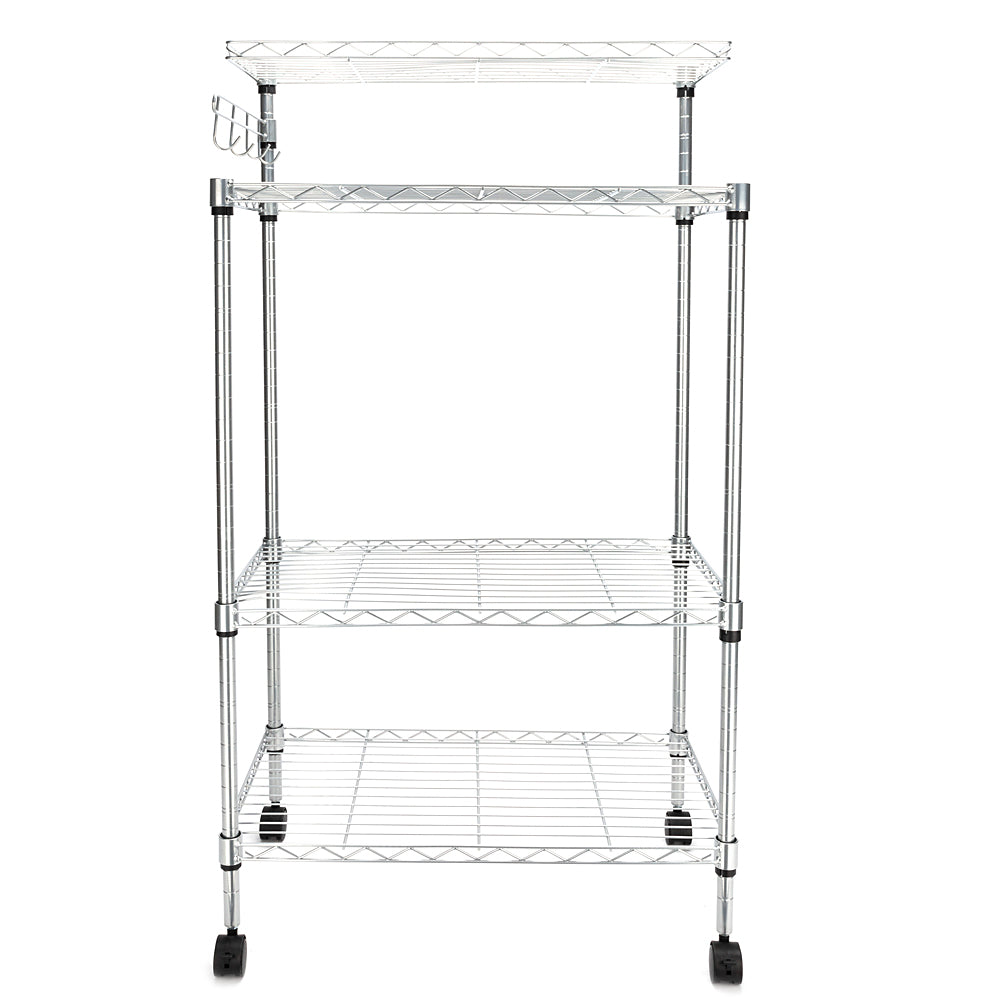 Veryke Microwave Stand， 4-Tier Bakers Racks for Kitchen， Kitchen Corner Bakers Rack， Food Storage Shelf for Spice Rack Organizer Workstation， Silver