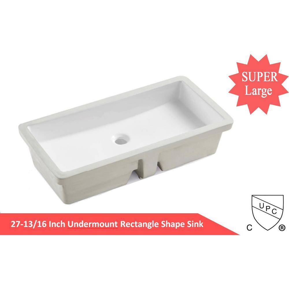 Kingsman Hardware 27-1316 in. Rectangle Undermount Vitreous Glazed Ceramic Lavatory Vanity Bathroom Sink in Pure White RP598P