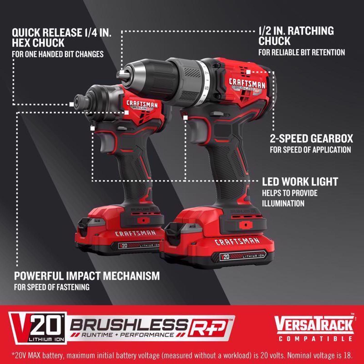 Craftsman V20 Cordless Brushless 2 Tool Combo Kit