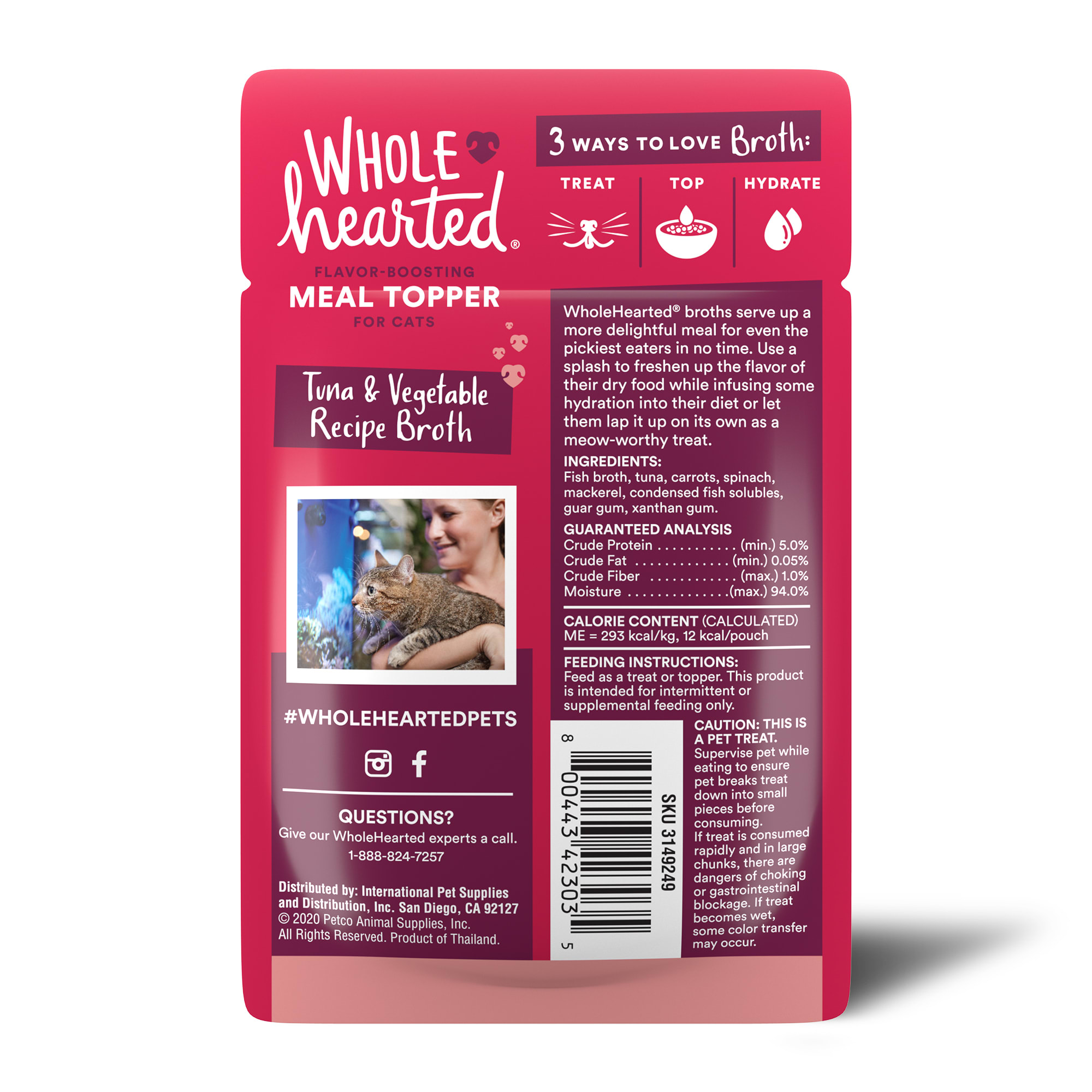 WholeHearted Tuna  Vegetable Recipe Broth Flavor-Boosting Wet Cat Meal Topper， 1.4 oz.， Case of 12