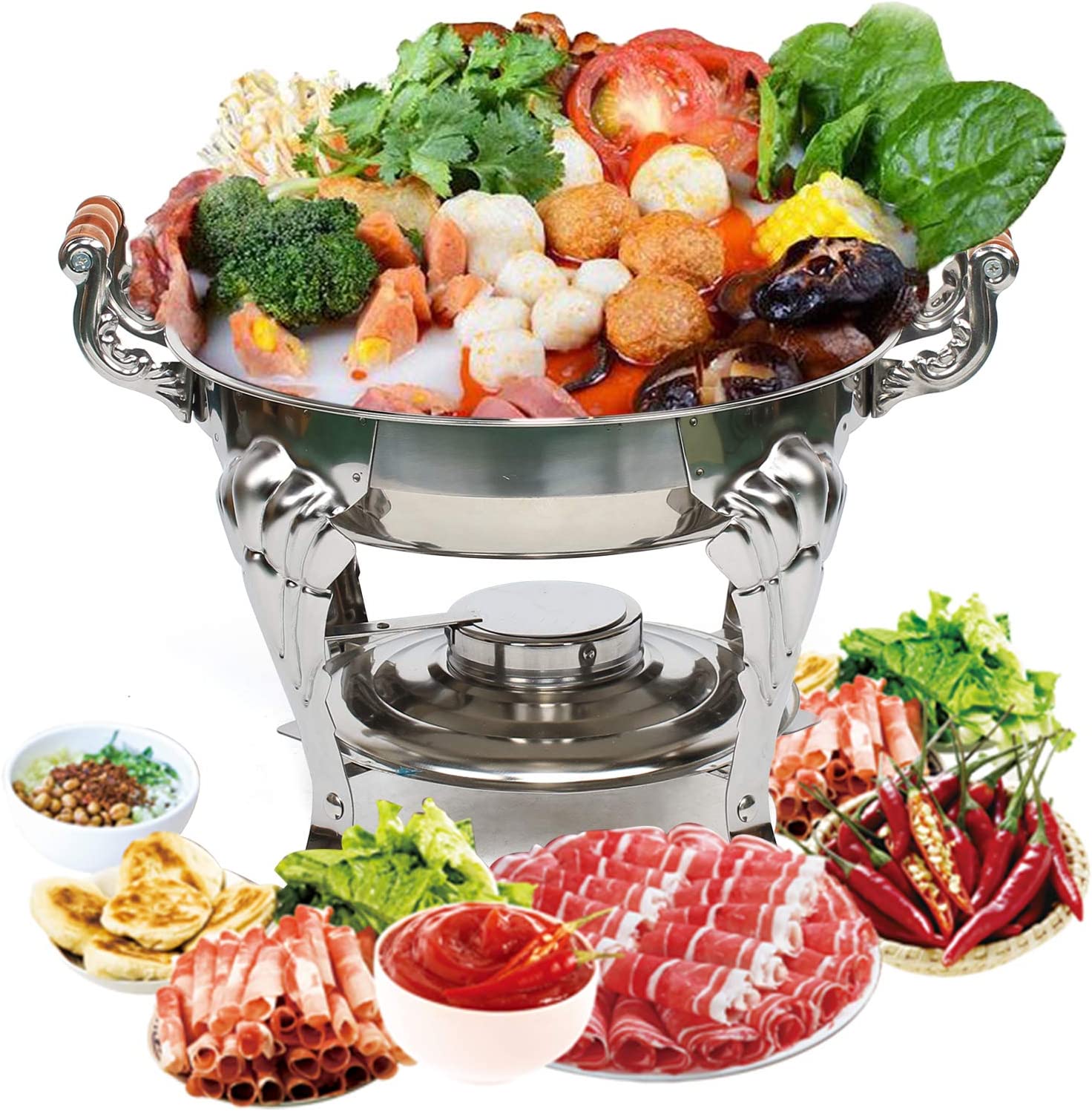 TFCFL Chafing Dish Stainless Steel Full Size Catering Buffet Food Heater Warmer Catering Round