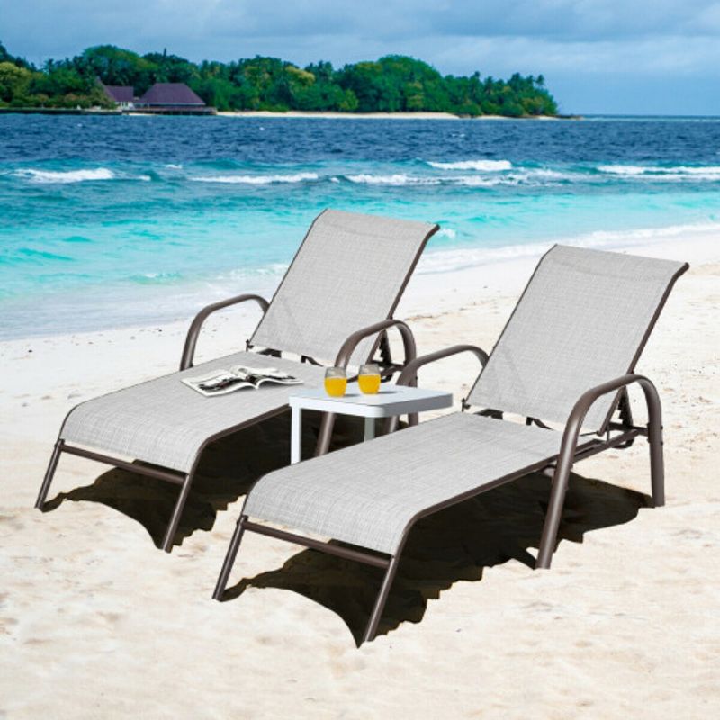 Set Of 2 Patio Adjustable Recliner Lounge Chairs