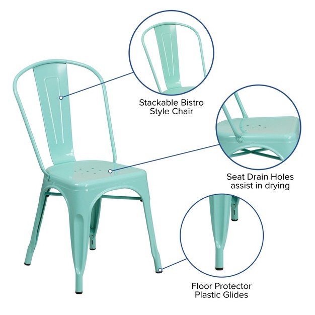 Merrick Lane Wells Indoor outdoor Stacking Metal Dining Chair With Single Slat Back And Powder Coated Finish