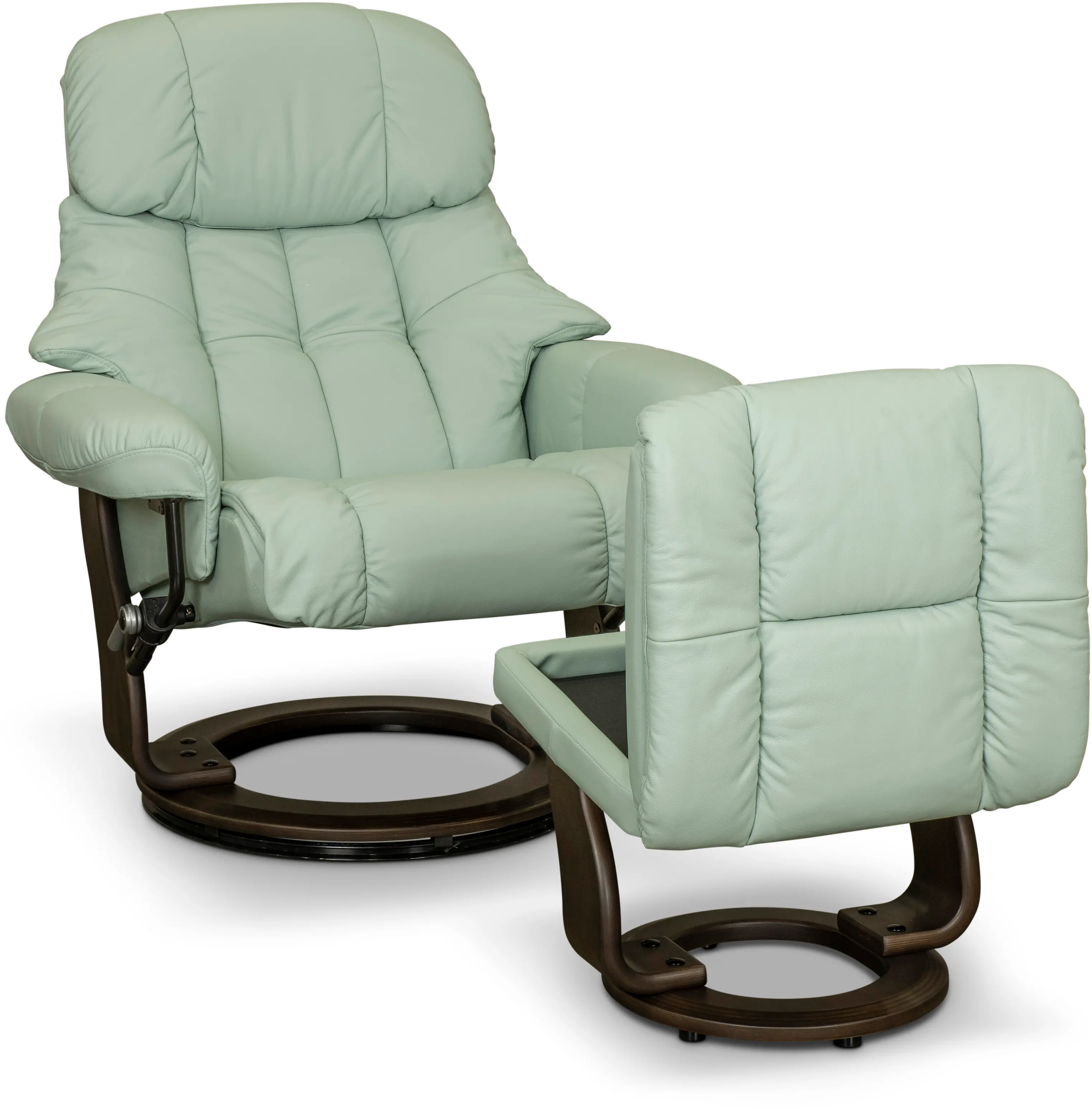 Zen Pastel Blue Leather Recliner with Storage Ottoman