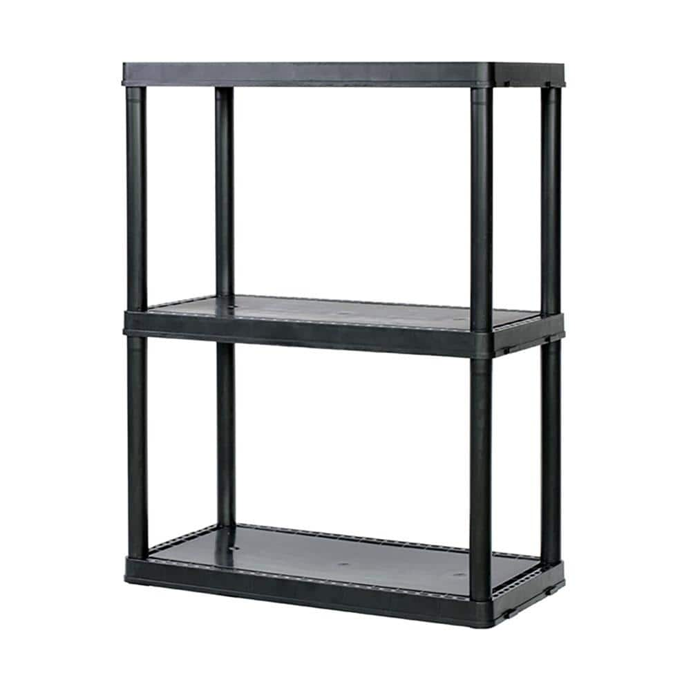 GRACIOUS LIVING Black 3-Tier Plastic Garage Storage Shelving Unit (24 in. W x 33 in. H x 12 in. D) 91019MAXIT-1C-54