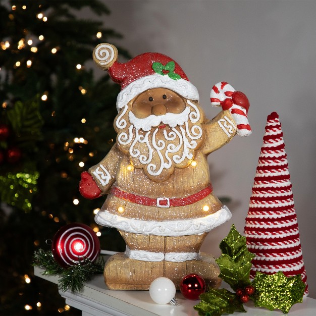 Led Lighted Gingerbread Santa With Candy Cane Christmas Figure