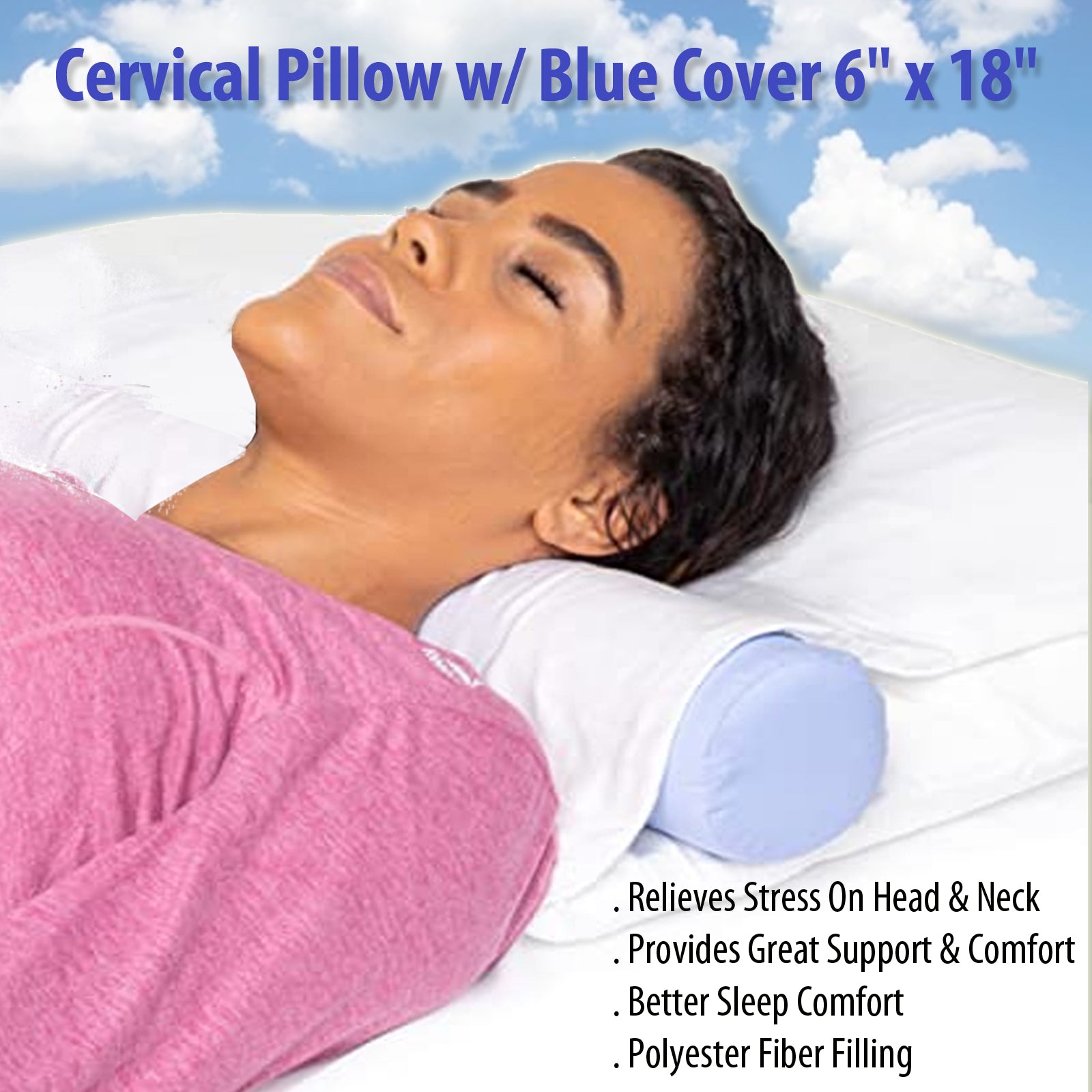 Allman Cervical Pillow w/ Blue Cover (6" x 18") White Large