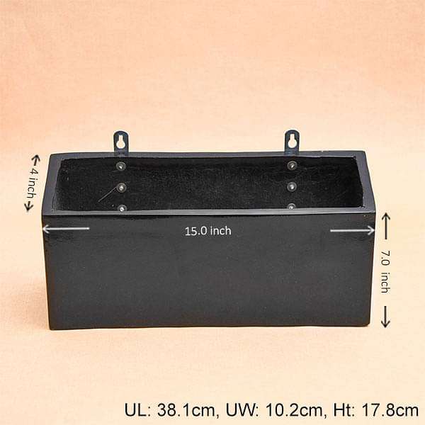 15 inch (38 cm) SML-010 Wall Mounted Rectangle Fiberglass Planter (Black)