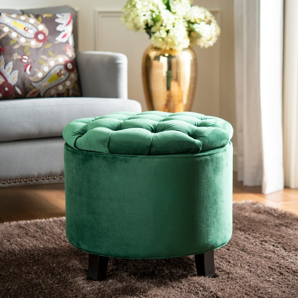 Emma Tufted Storage Ottoman  Emerald/Espresso   Contemporary   Footstools And Ottomans   by Rustic Home Furniture Deco  Houzz