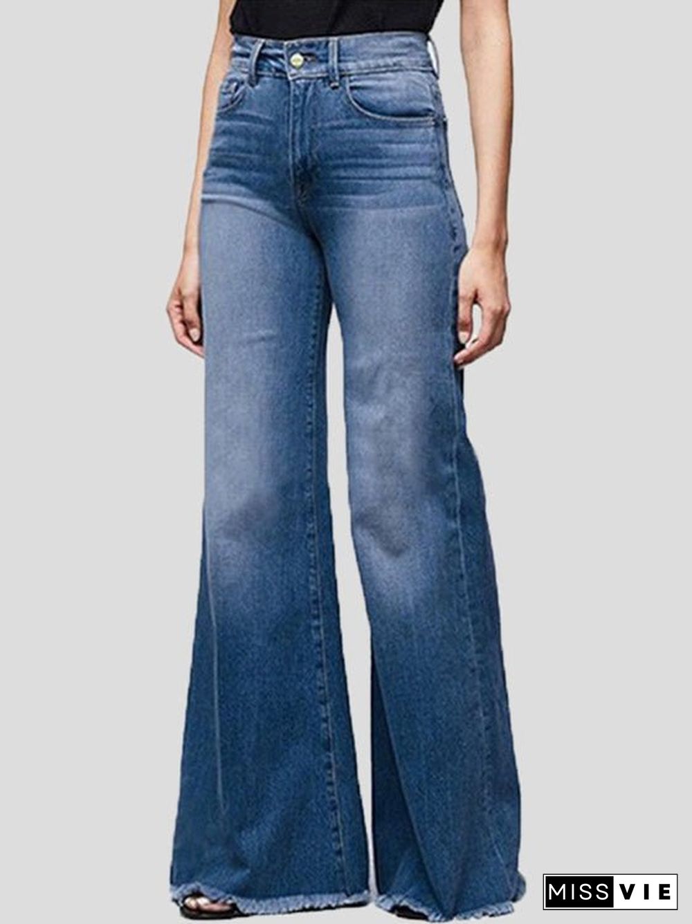 Women'S Jeans Slim Fit Wide Leg Fringed Jeans