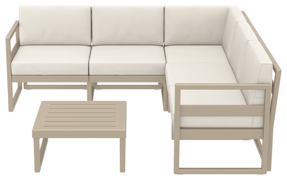 Mykonos Corner 5 Person Sectional Set Taupe  Acrylic Fabric Natural Cushion   Contemporary   Outdoor Lounge Sets   by Homesquare  Houzz