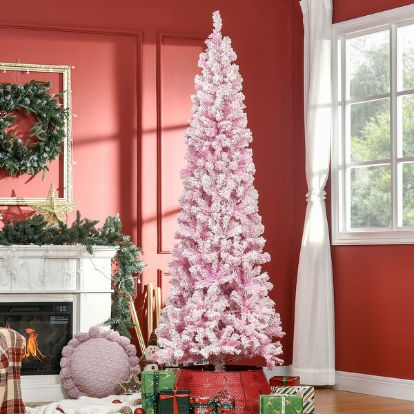 HOMCOM Artificial Colored Slim Flocked Christmas Tree with Stand