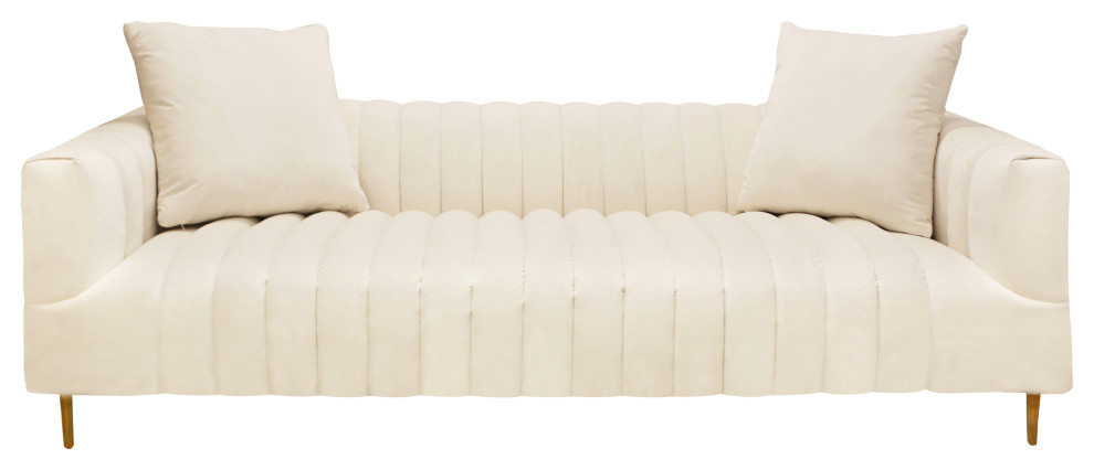 Ruth Sofa  Ivory  Gold Tone Metal Legs  2 Toss Pillows   Midcentury   Sofas   by Moti  Houzz