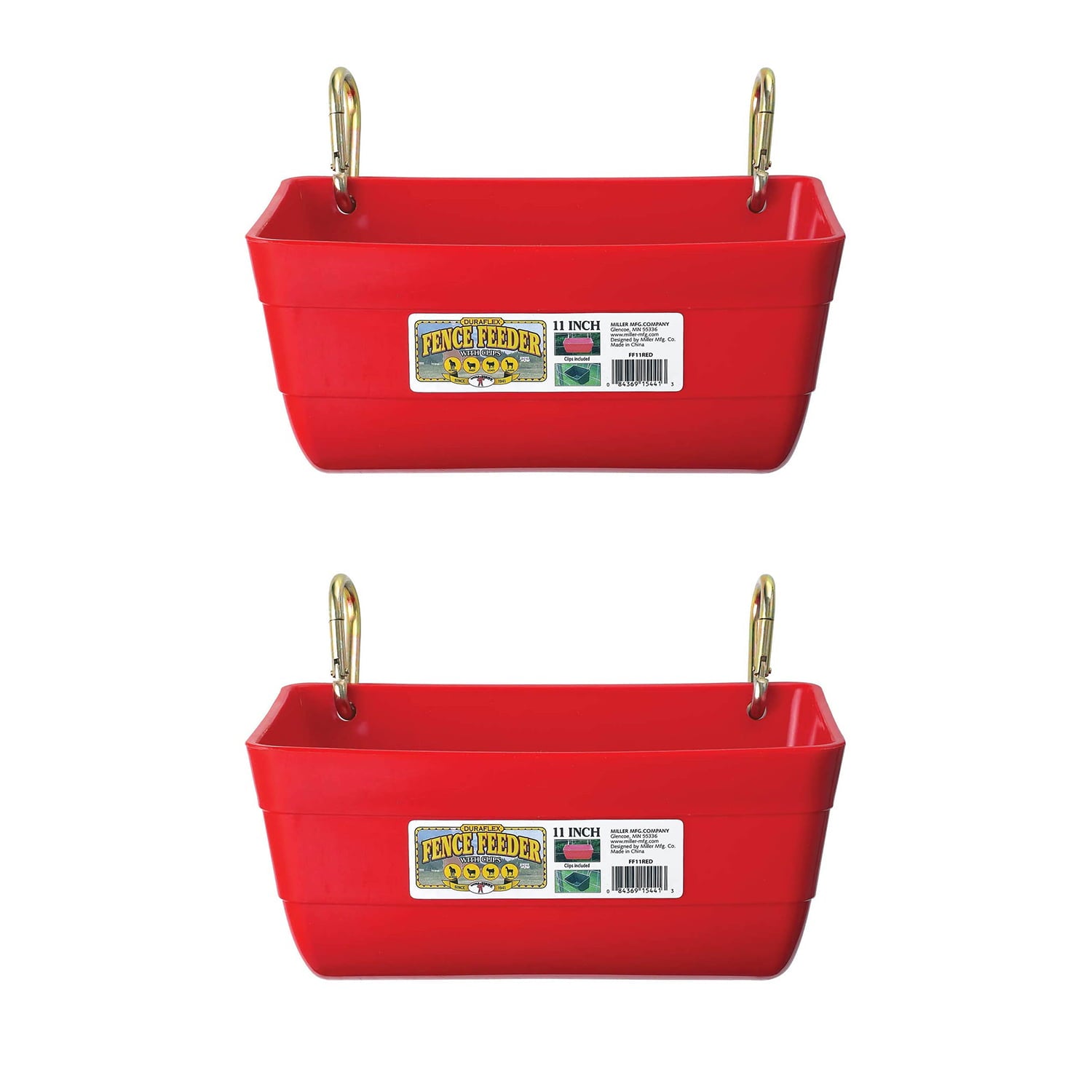 Little Giant 4.5 Quart Heavy Duty Feed Trough Bucket Fence Feeder， Red (2 Pack)