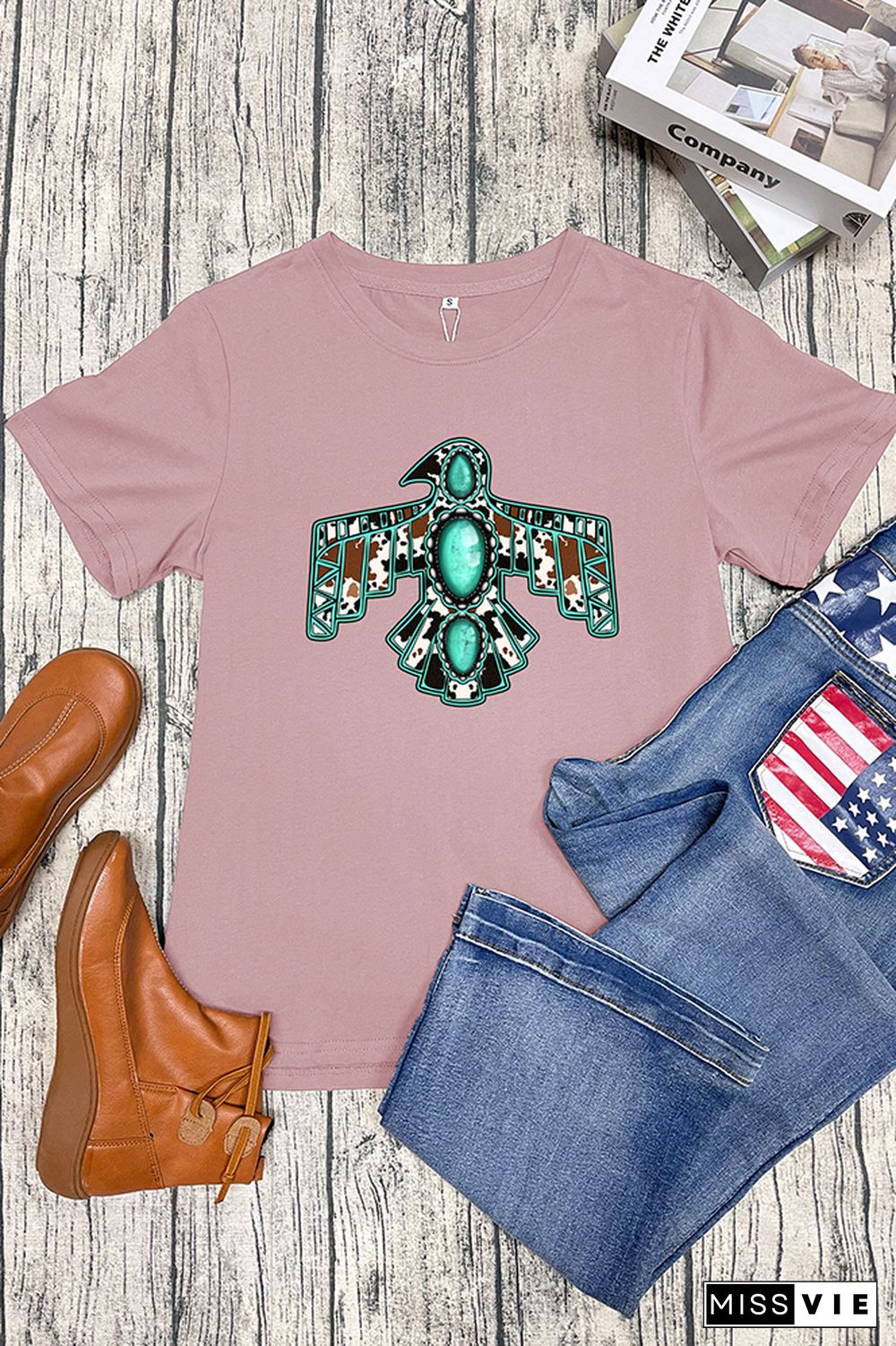 Cowhide Turquoise Thunderbird Graphic T-Shirt Wholesale