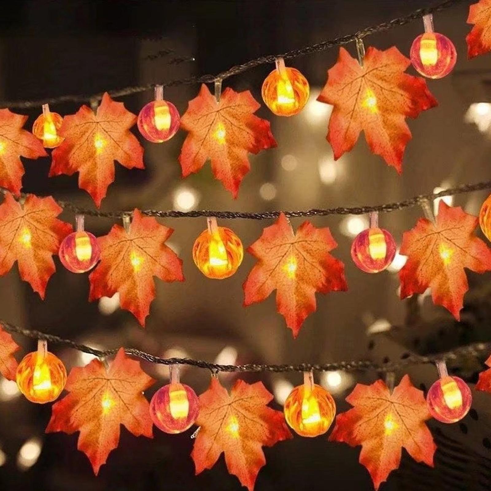 20ft 40leds Halloween Fairy String Lights Pumpkin Maple Leaf Shaped Decorative Hanging Lights Warm White Waterproof Battery Operated Lighting No.21367