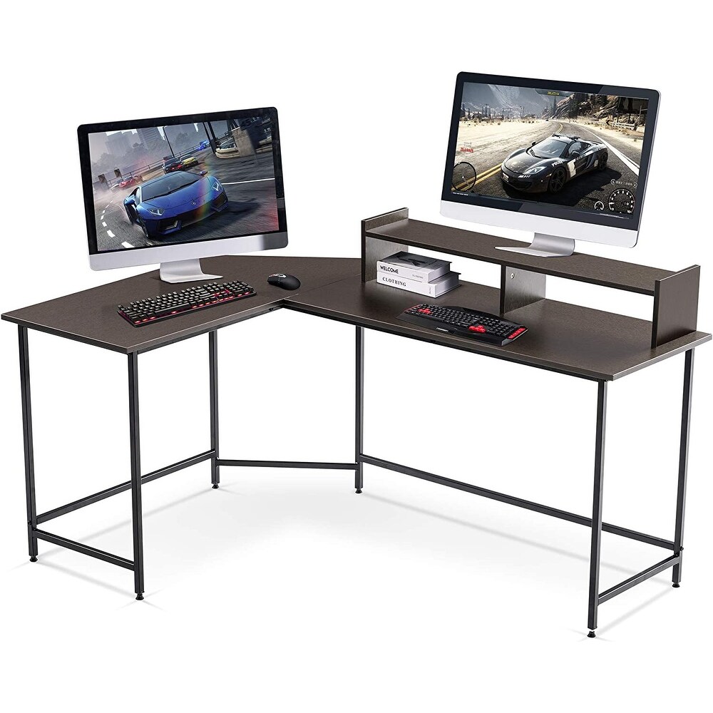 Ivinta Modern L Shaped Computer Office Desk  Gaming Corner Desk with Monitor Stand