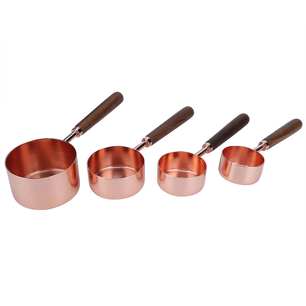 4PCS/Set Rose Gold Measuring Cup Spoon with Scale Thickened Wooden Handle Home Baking Tool