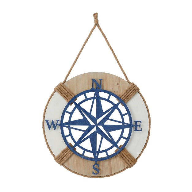 Metal Compass Wall Decor With Rope Hanger Blue Olivia amp May