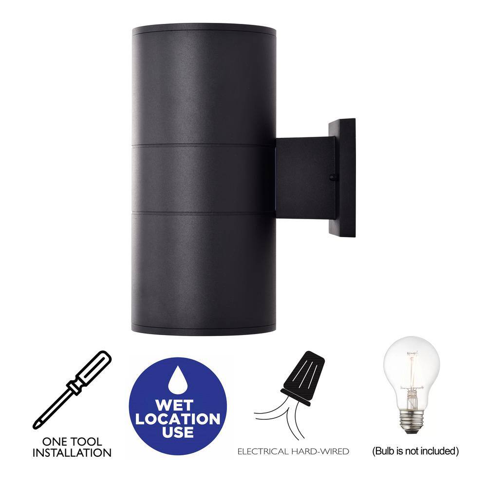 C Cattleya 2-Light Matte Black Cylinder Outdoor Wall Lantern Sconce CA1982-W