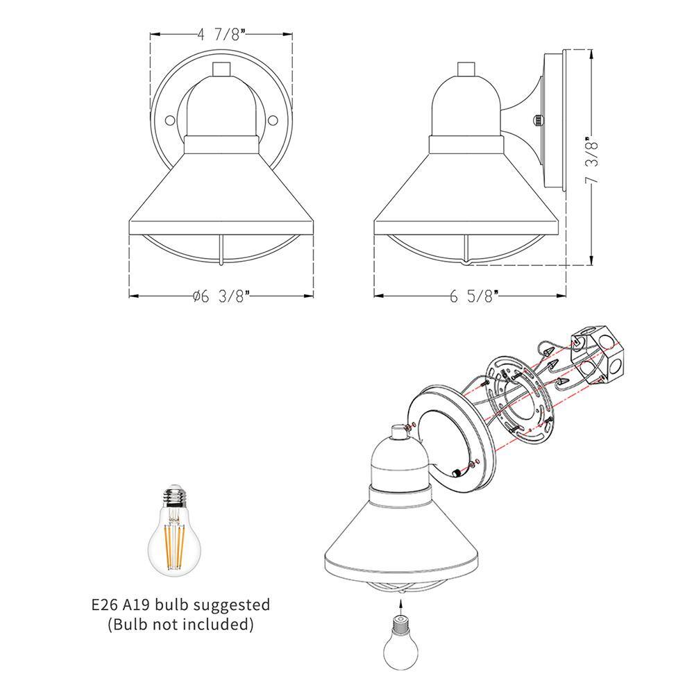 TRUE FINE Richland 1-Light Powder-Coated Black Outdoor Wall Lantern Sconce (Set of 2) 9012OT-2PK