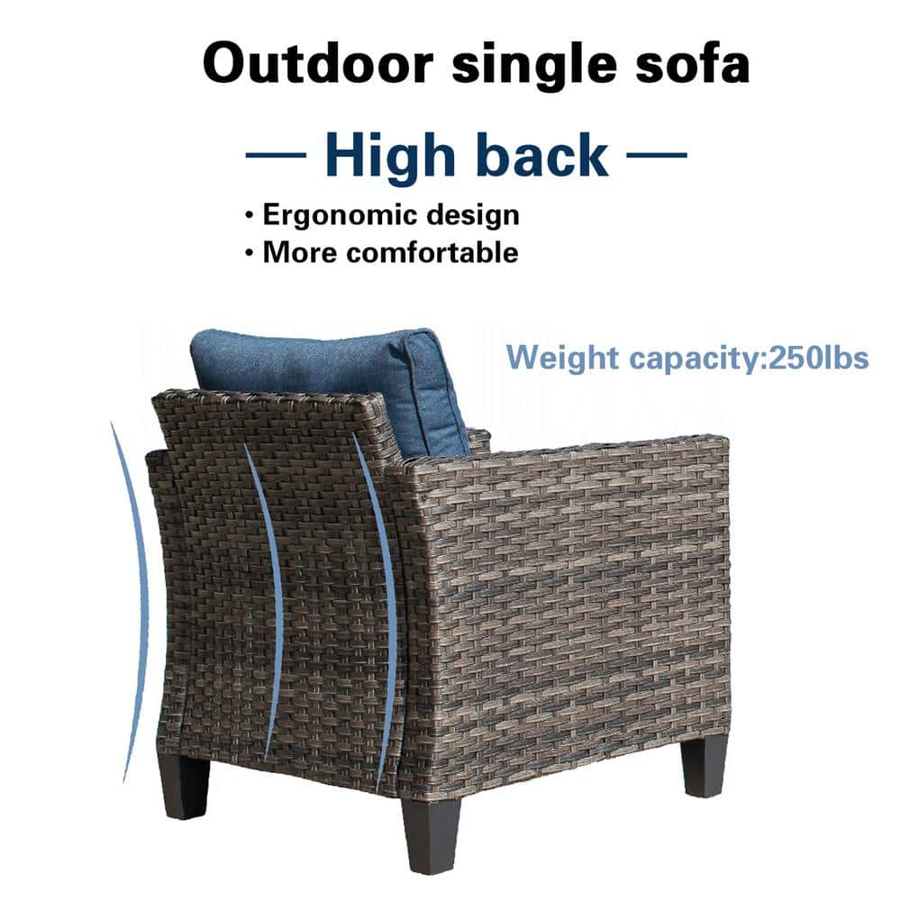 OVIOS New Vultros Gray 2-Piece Wicker Outdoor Lounge Chair with Blue Cushions GRS3022