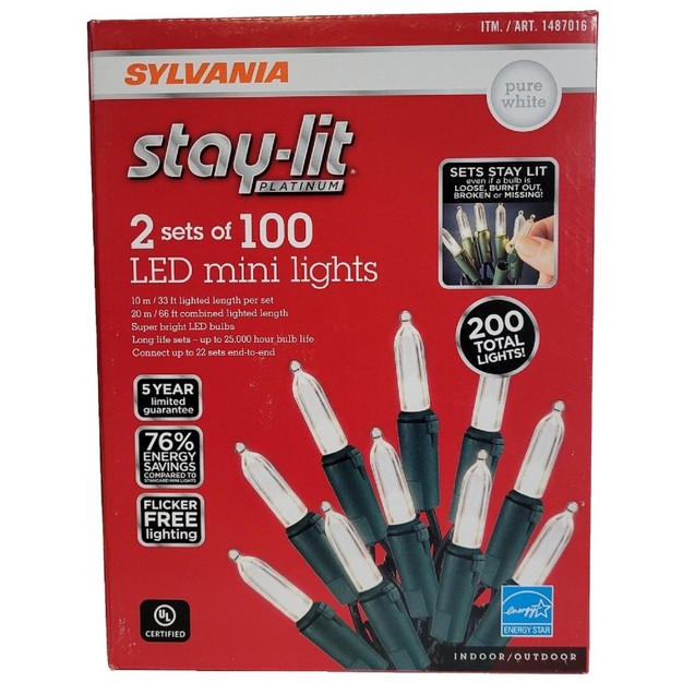 Sylvania Stay lit Platinum 2 Set Of 100 Led Mini Lights Pure White