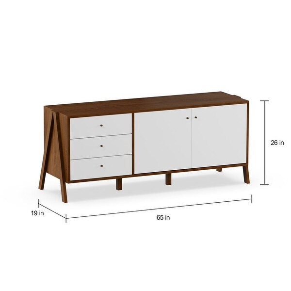 White and Walnut Wood Sideboard Storage Cabinet - White and Walnut