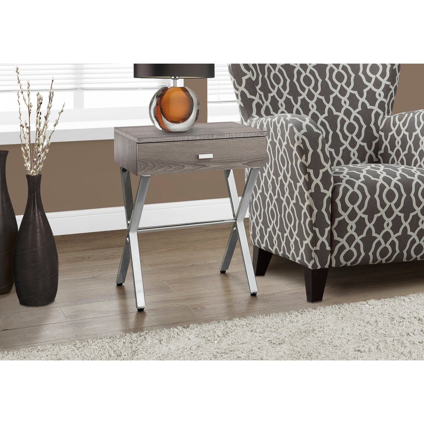 Dark Taupe Chrome Metal 24nch Accent Table