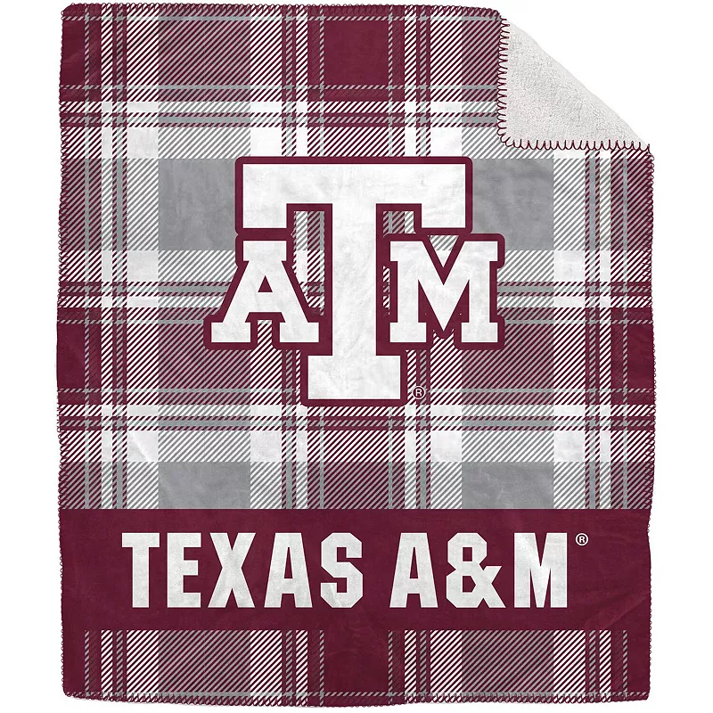 Pegasus Texas AandM Aggies 50 x 60 Plaid Flannel Sherpa Plush Blanket