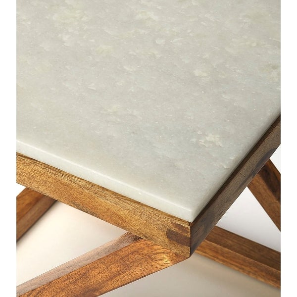 Modern Marble and Wood Square End Table - Natural Wood