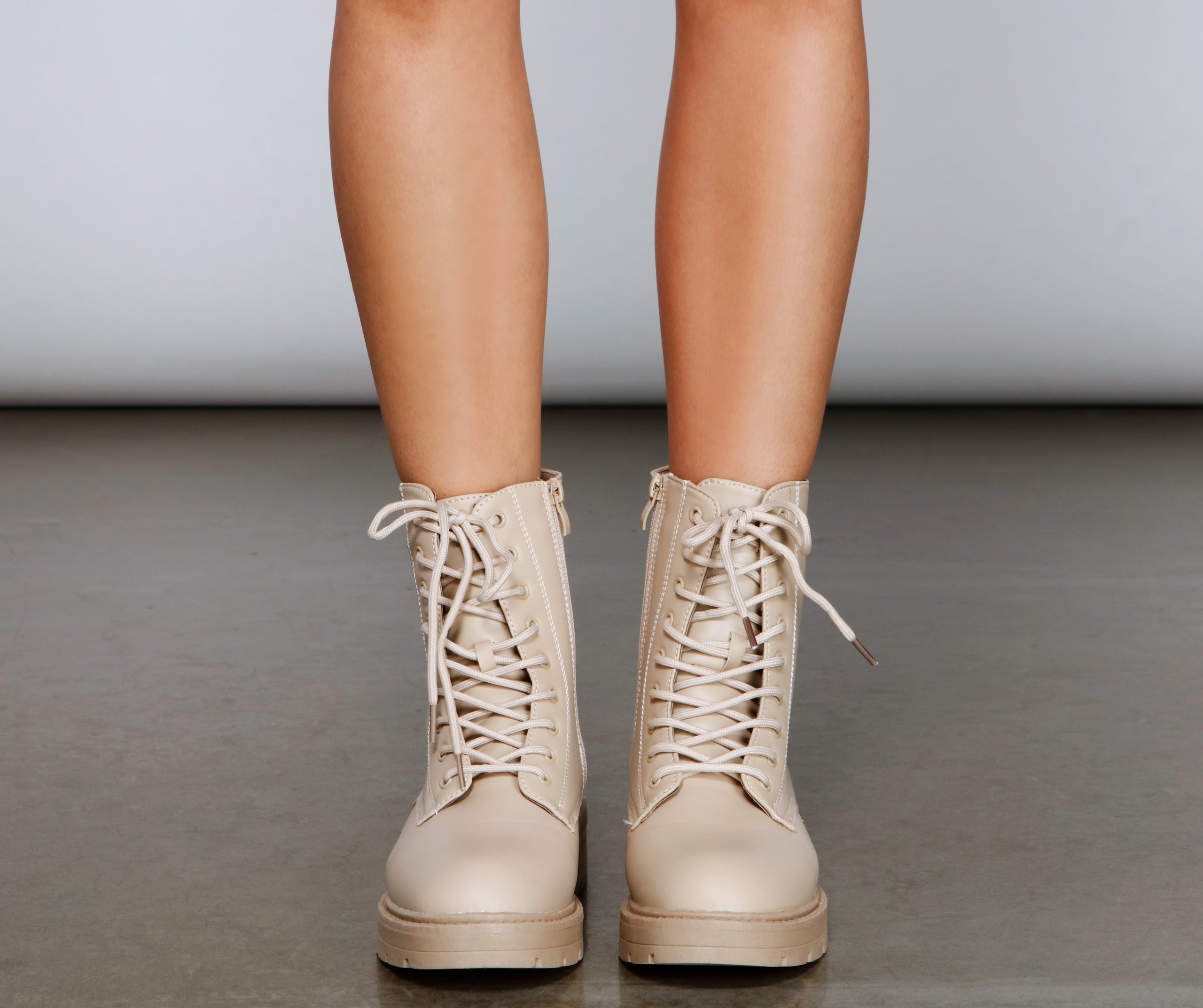 Lace Up Faux Leather Combat Boots