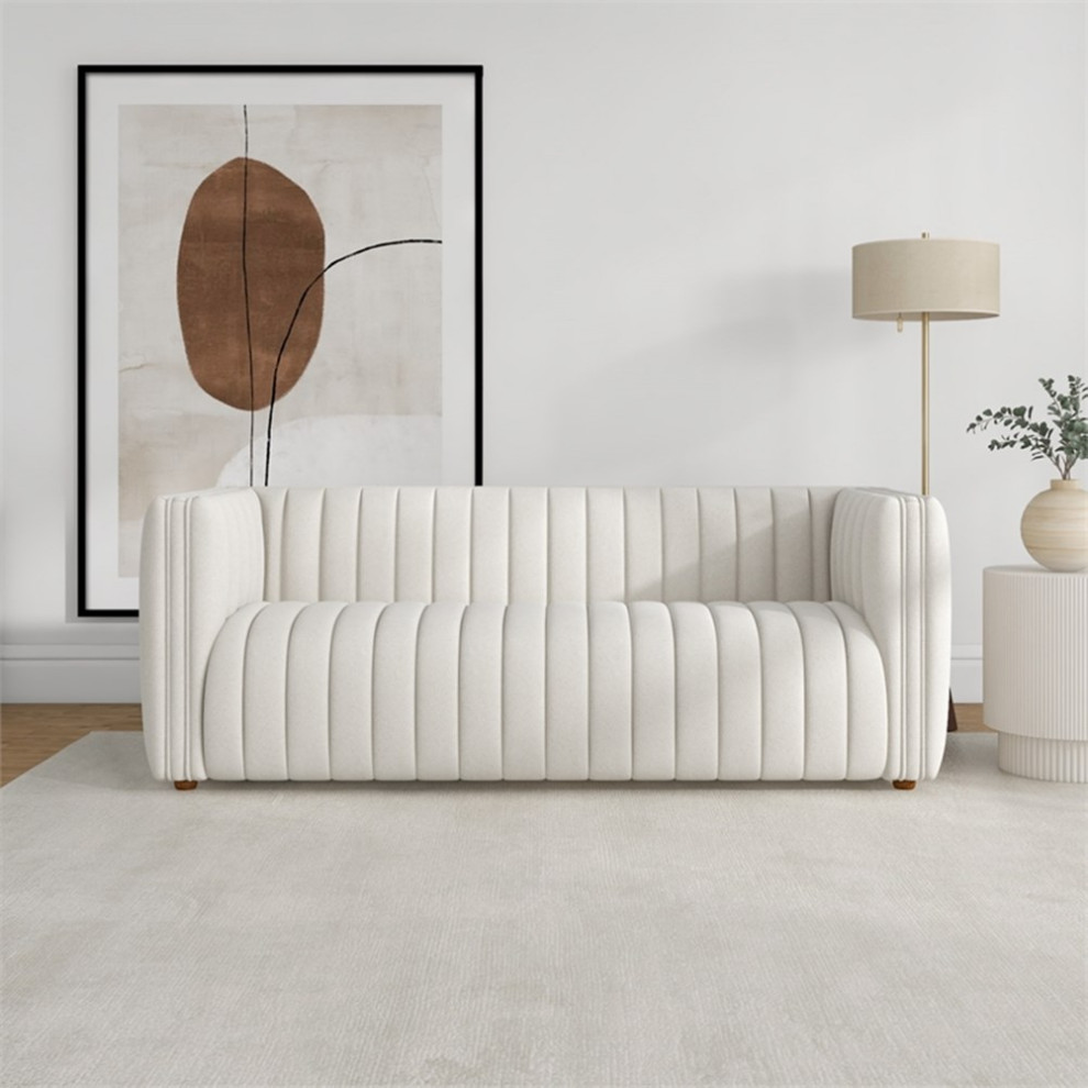 Rasem Modern Luxry Tight Tufted Back Cream French Boucle Fabric Couch   Transitional   Sofas   by Homesquare  Houzz