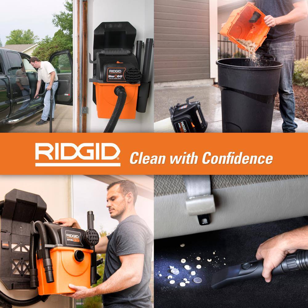 RIDGID 5 Gallon 5.0 Peak HP Portable Wall-Mountable WetDry Shop Vacuum with Filter Hose Accessories and LED Car Nozzle WD5500A