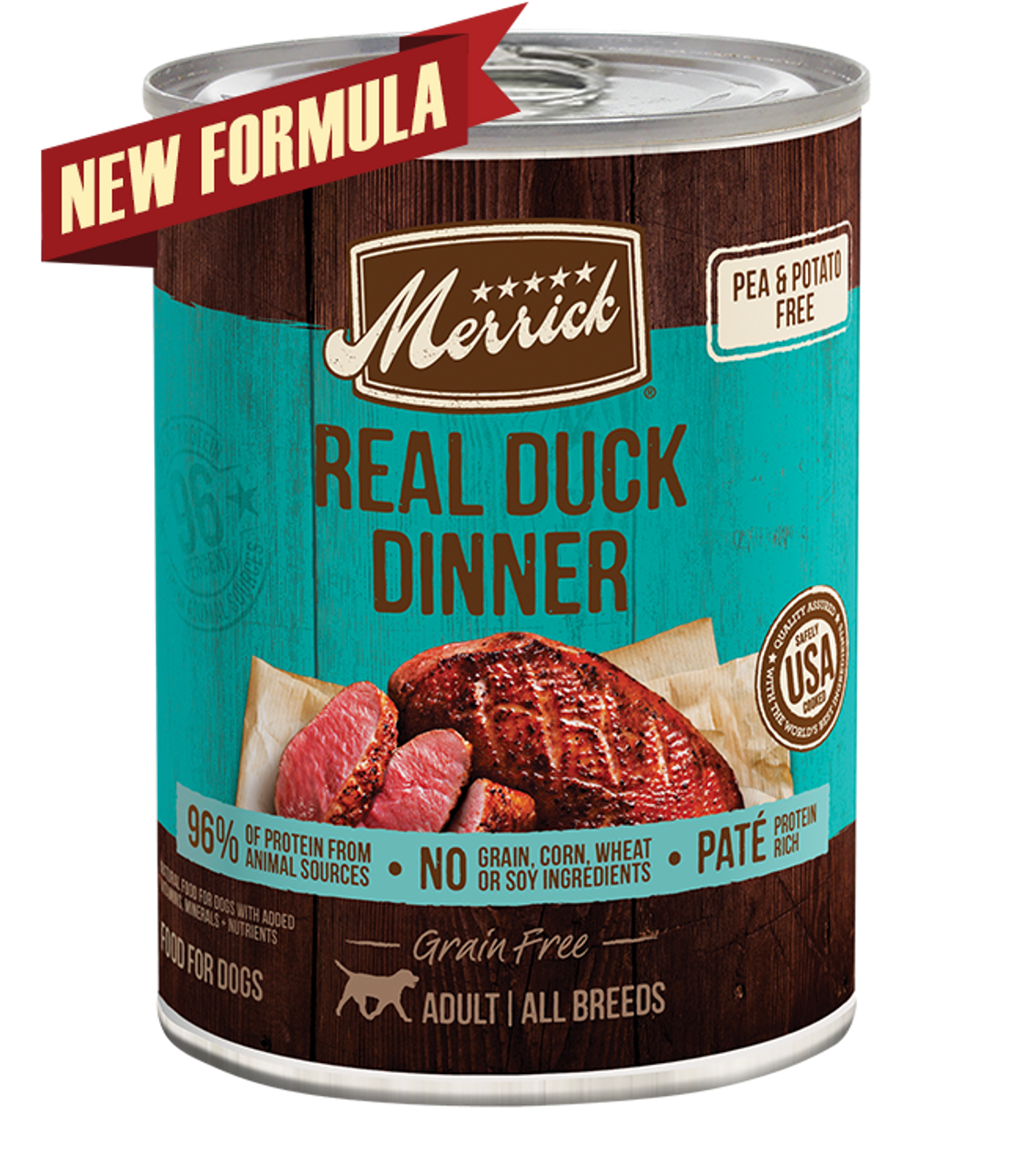 Merrick Grain Free Real Duck Dinner Canned Dog Food， 12.7 Oz.